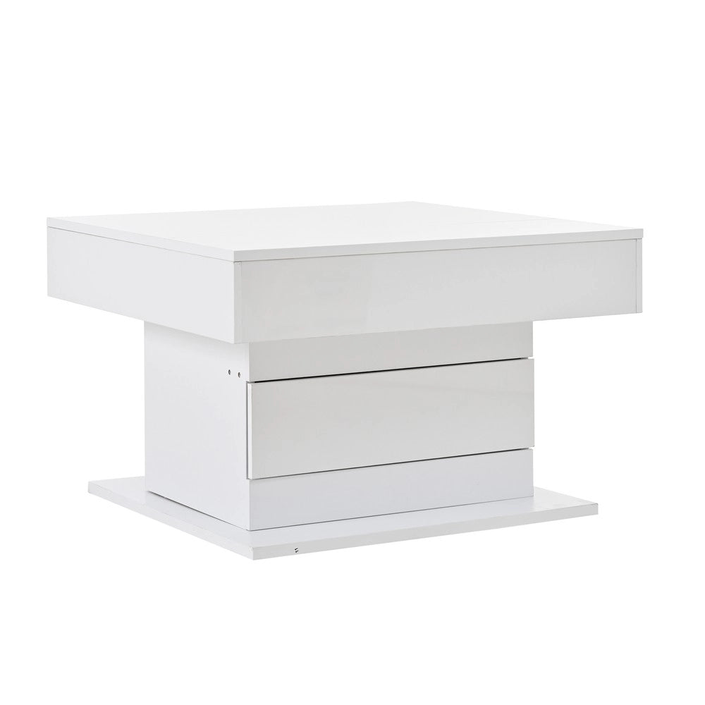 Tavolino da Caff¨¨ con Cassetto Girevole Alzabile ¨C MINIMAL ¨C Bianco Lucido 70x70x45