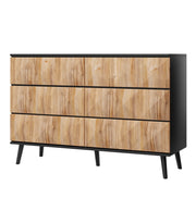 Sideboard in nero e legno naturale con 6 cassetti elevati e struttura robusta 120x40x85 cm
