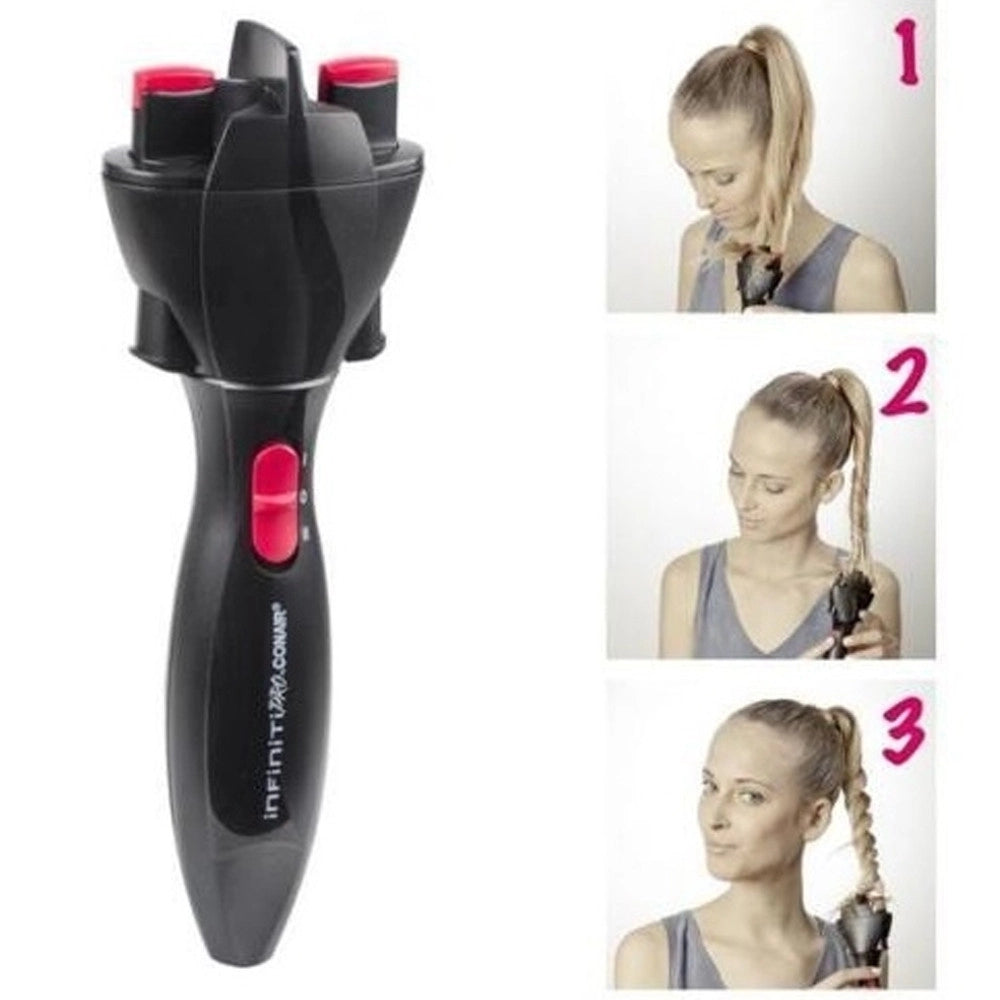 Trade Shop - Piastra Spazzola Rotante Elettrica Quick Twist Capelli Crea Trecce Perfette -