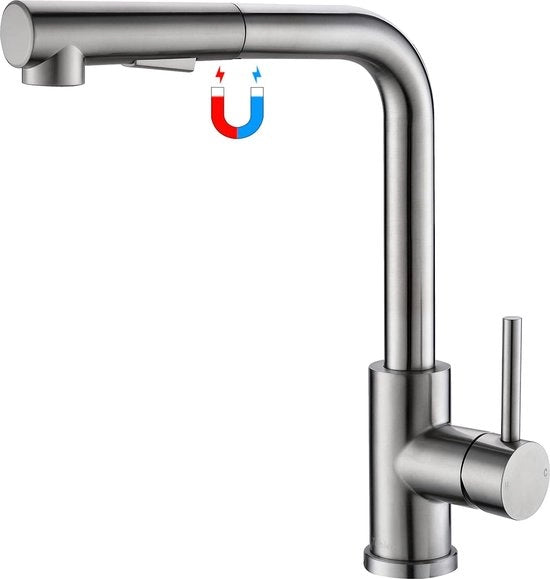 Uscita Flessibile di Alta Pressione per Cucina con Testa di Aspersore 360° Rotativo 2 Tipi di Getto di Acqua Mengkraan per Cucina a Unico Movimento Flessibile Fitting di Cattura Magnetica in Acciaio Inossidabile a L

o