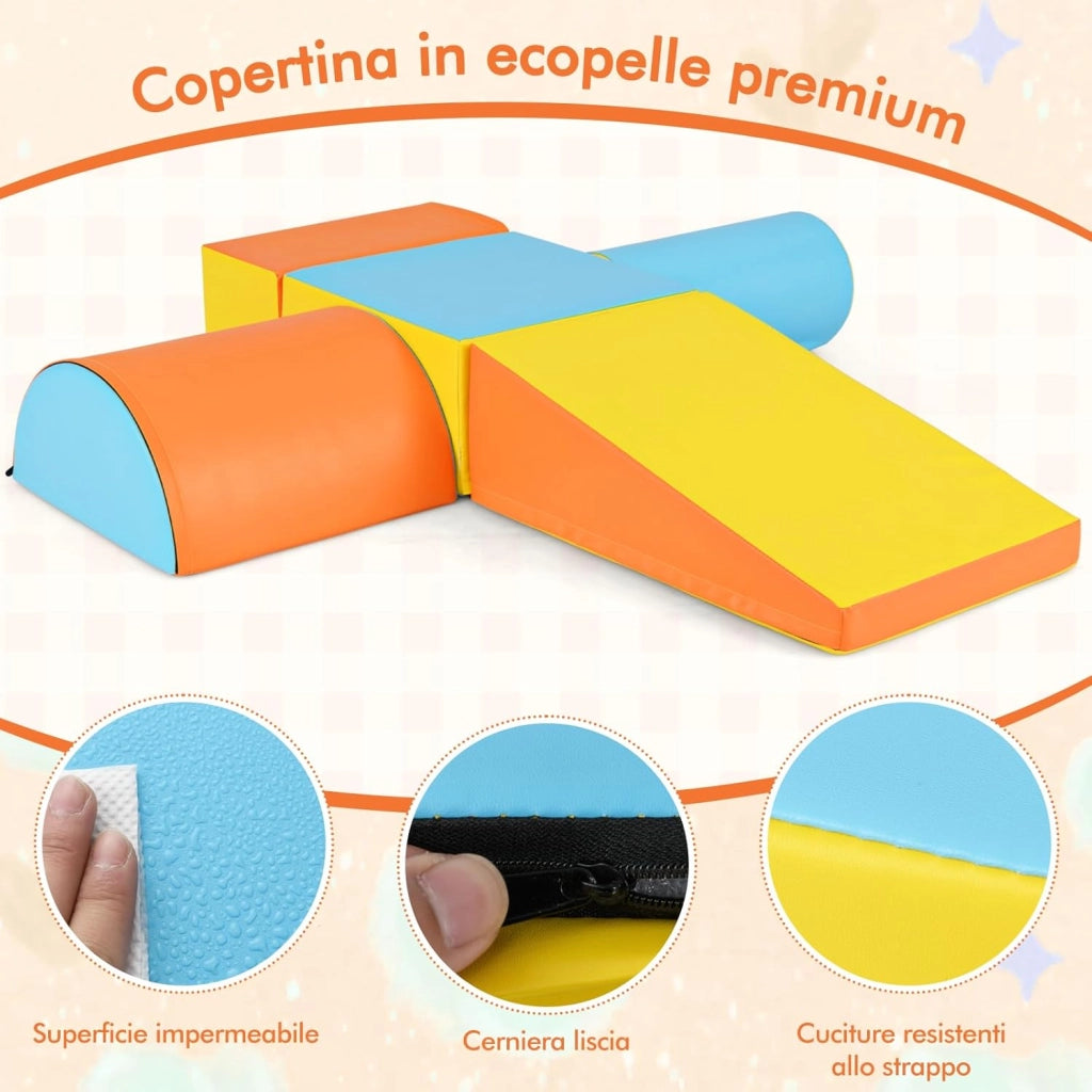 Set di 5 Blocchi con Diverse Forme e Colori, Giocattolo per Arrampicata e Strisciamento, Aiuta i Bambini a Crescere (Giallo e arancione)