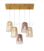 SOSPENSIONE OTTONE SAT. RETTANGOLARE 5 LUCI (3 AM + 2 RA) 1164OS-S5 R-AR