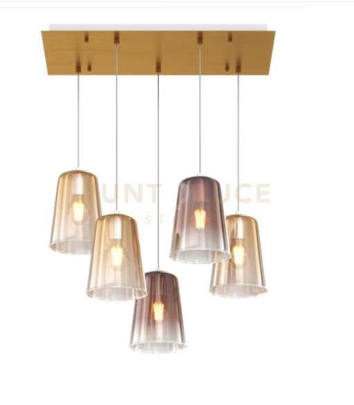 SOSPENSIONE OTTONE SAT. RETTANGOLARE 5 LUCI (3 AM + 2 RA) 1164OS-S5 R-AR