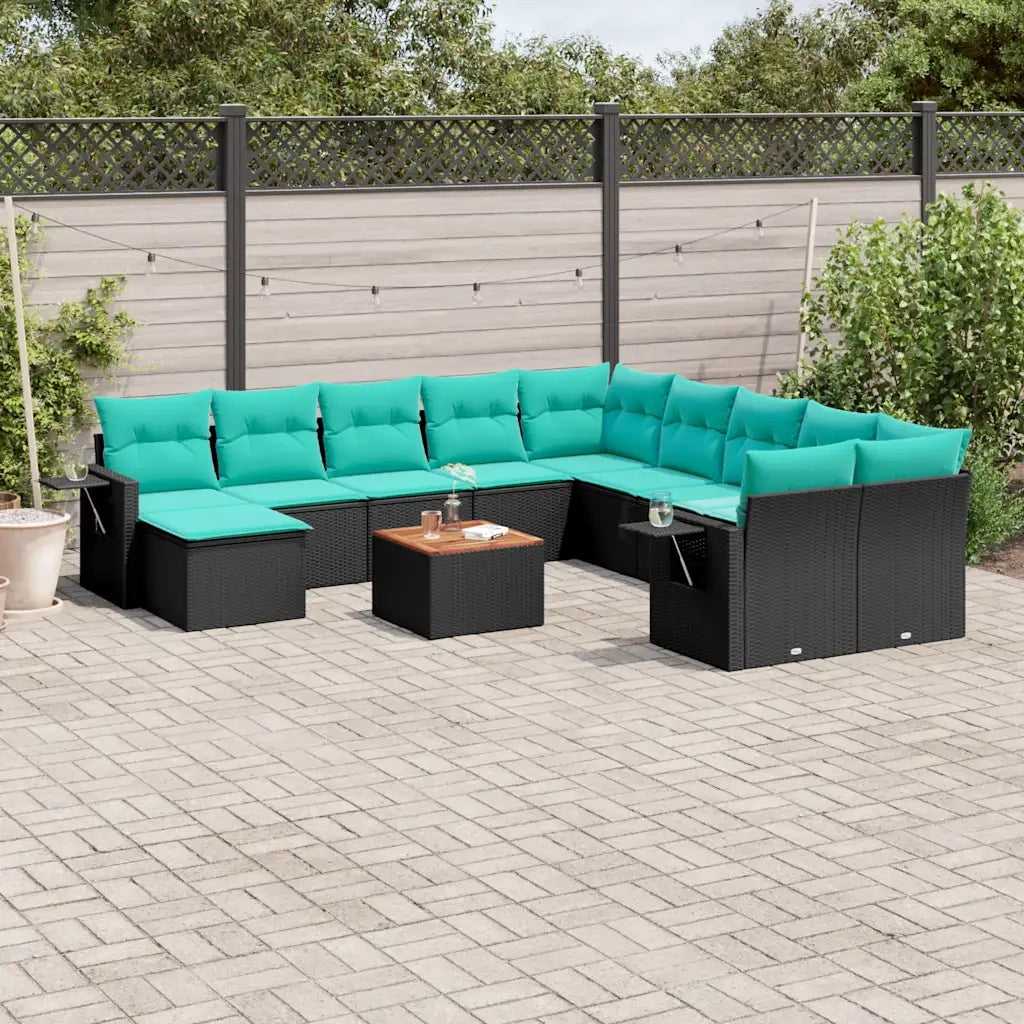 Set Divani da Giardino 12 pz con Cuscini Nero in Polyrattan 3224860