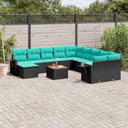 Set Divani da Giardino 12 pz con Cuscini Nero in Polyrattan 3224860