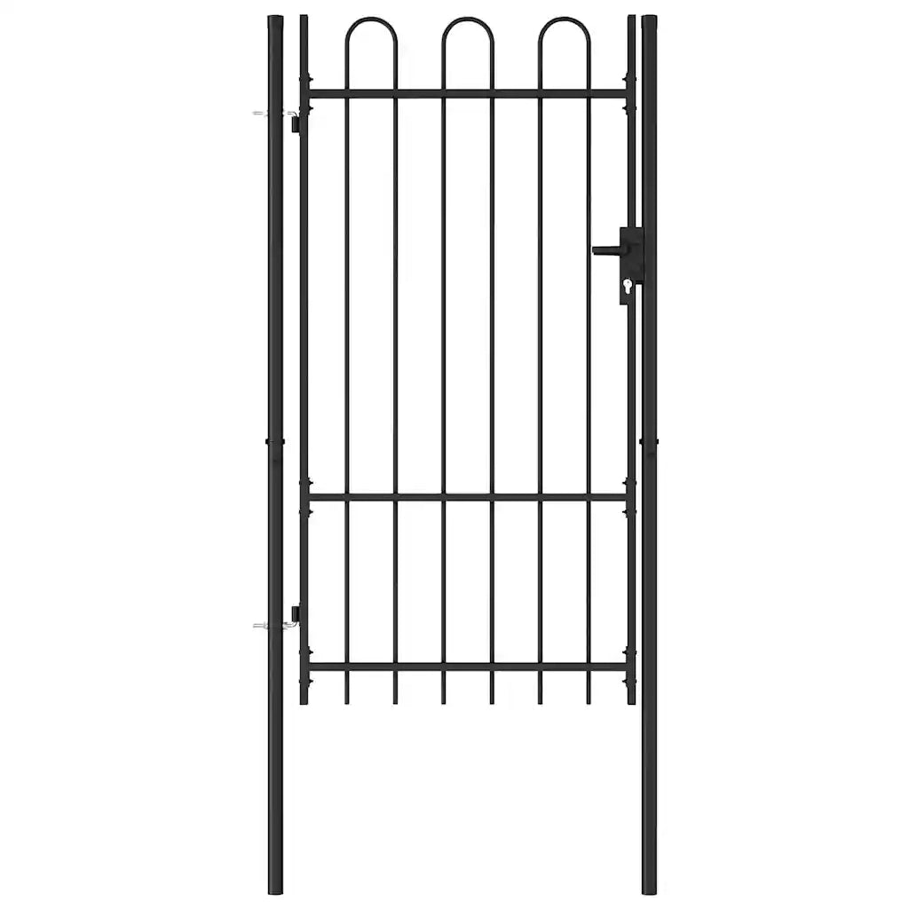 Cancello per recinzione Boxtel porta singola con parte superiore ad arco in acciaio 1x1,75 m Nero 145743