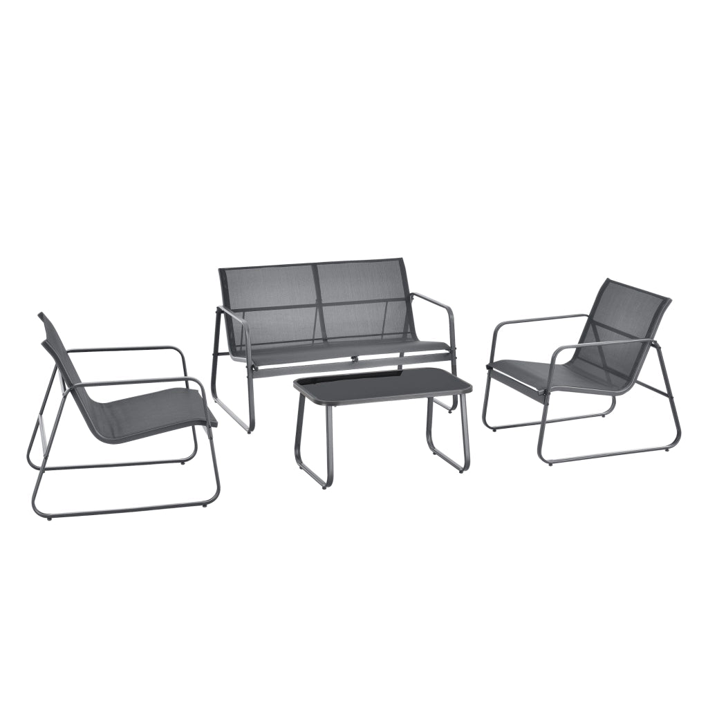 Set Palencia di Mobili da Giardino Tavolino Divano e 2 Sedie da Esterno - Grigio Scuro/Nero [en.casa]
