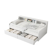 Letto da giorno 90x200 cm con 2 cassetti e vani contenitore; pino e MDF; bianco
