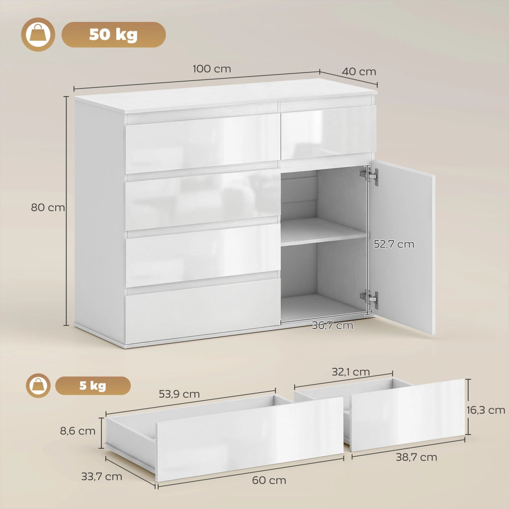 Cassettiera Moderna ¨C zephmum ¨C Bianco Lucido 5 Cassetti