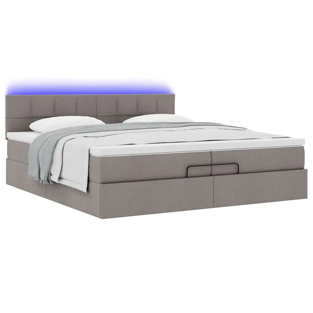 Struttura Letto Pouf con Materassi Tortora 200x200 cm Tessuto