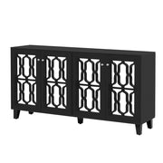 Buffet nero con specchio e maniglie in cristallo - Xylo - Quattro porte con laminato mobile