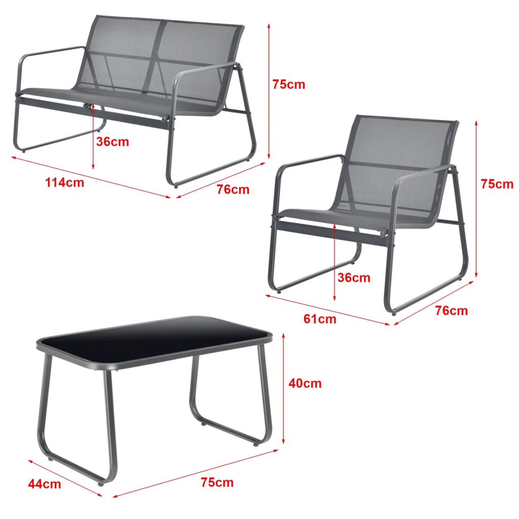 Set di mobili da giardino da 4 pezzi in PVC e acciaio nero e grigio scuro 03_0008241