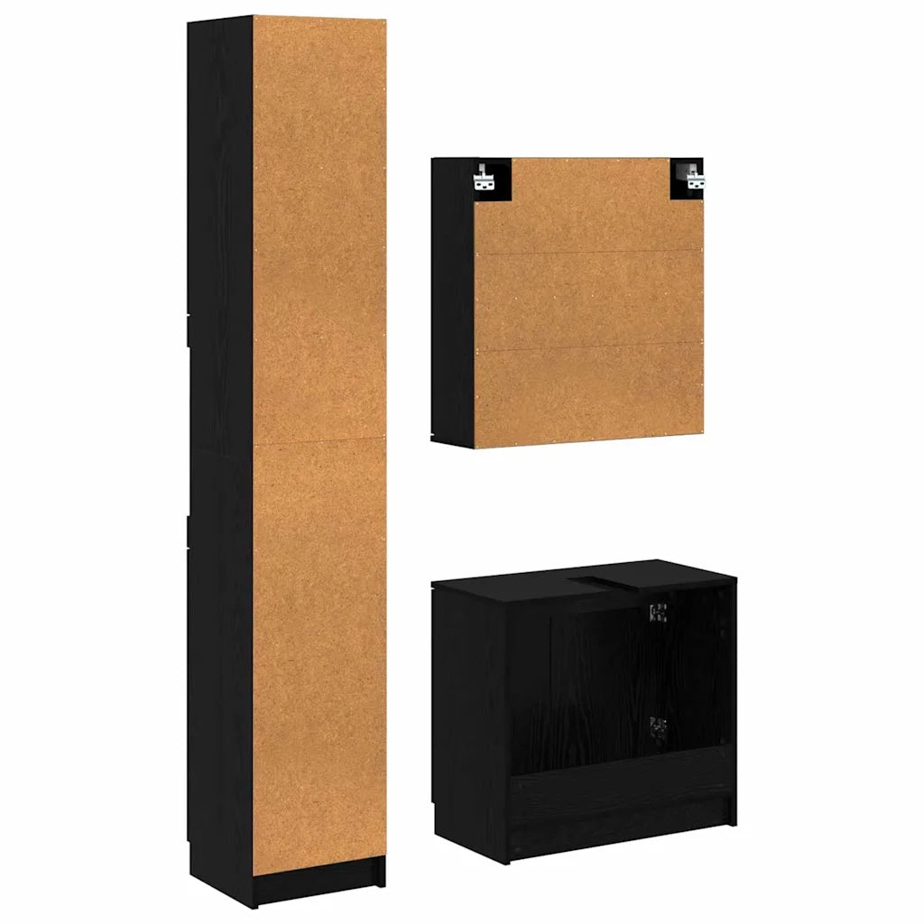 Set di Armadi da Bagno 3 pcs Rovere Nero Legno multistrato