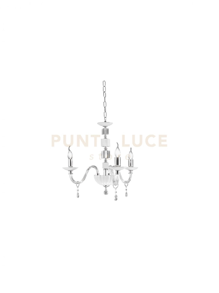 LAMPADARIO LIVIA 3 LUCI BIANCO- TRASPARENTE E CROMO ATTACCO E14 D.60CM
