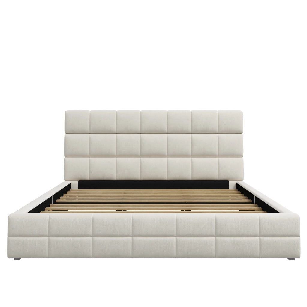 Letto imbottito 180x200 cm con testiera in velluto beige