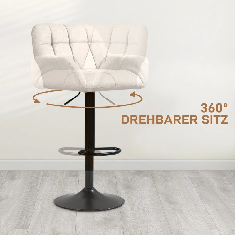 Set di 2 sgabelli da bar, design retr¨°, regolabili in altezza, similpelle effetto lino, crema + nero
