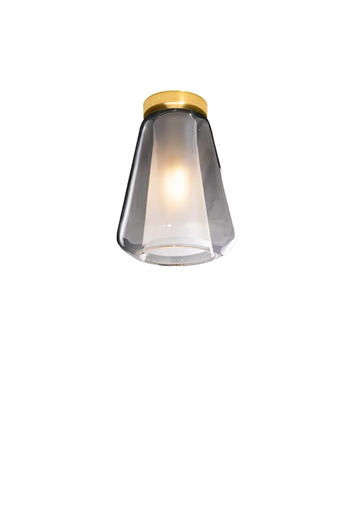 Plafoniera Contemporanea Double Skin Metallo Ottone Vetro Fumè 1 Luce E27