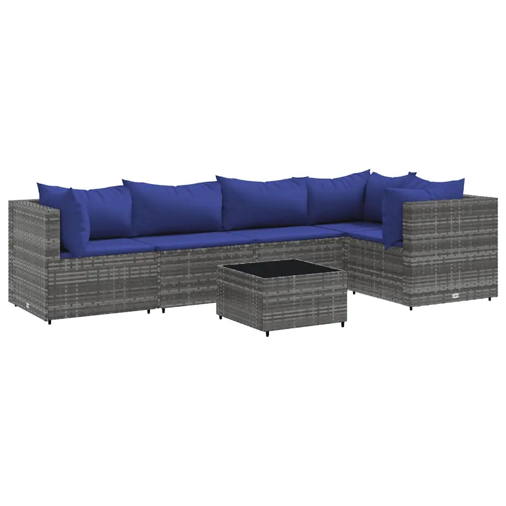 Set Divani da Giardino 6 pz con Cuscini in Polyrattan Grigio
