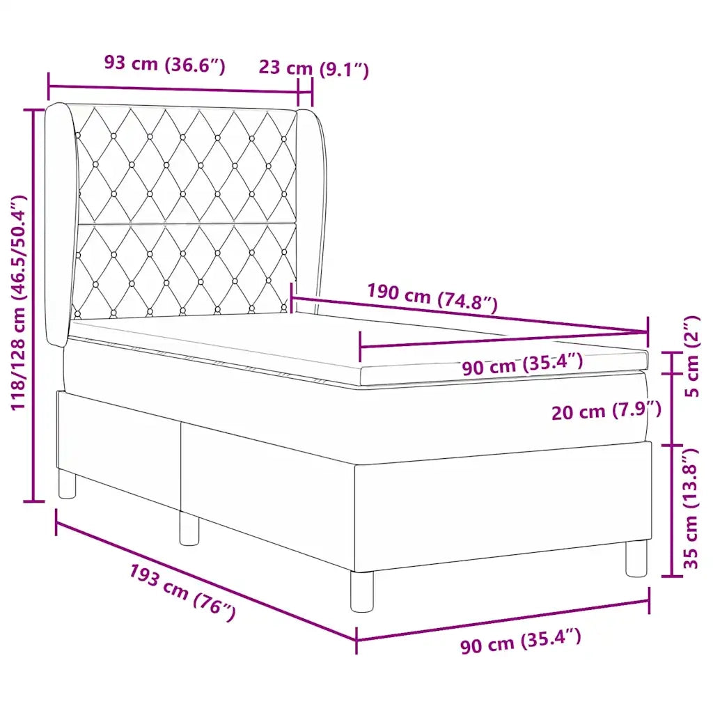 Letto a molle con materasso Nero 190 x 90 cm Velluto 3340852