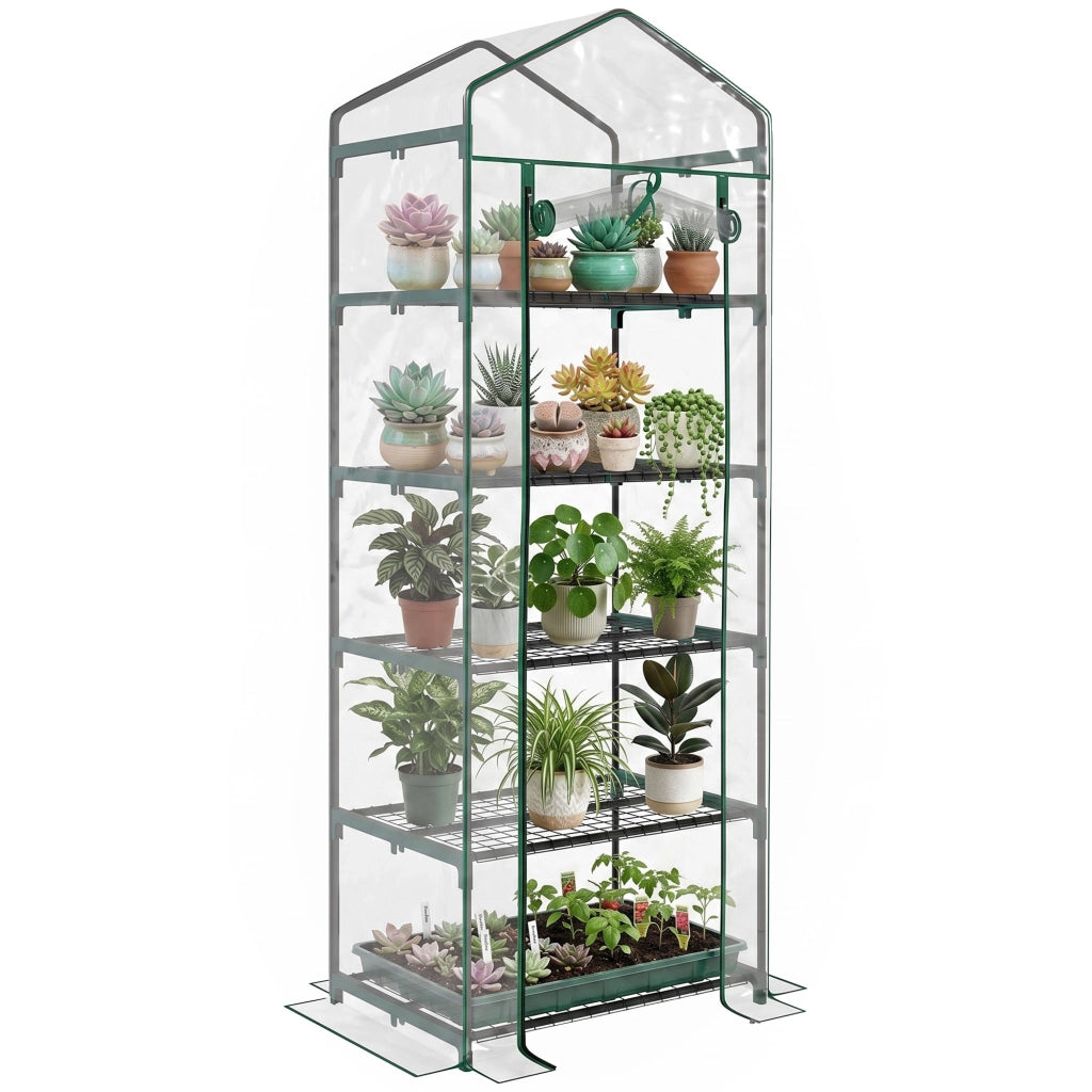 Serra da Giardino 5 Ripiani ¨C zephmum ¨C Verde Acciaio PVC 69x49x193 cm
