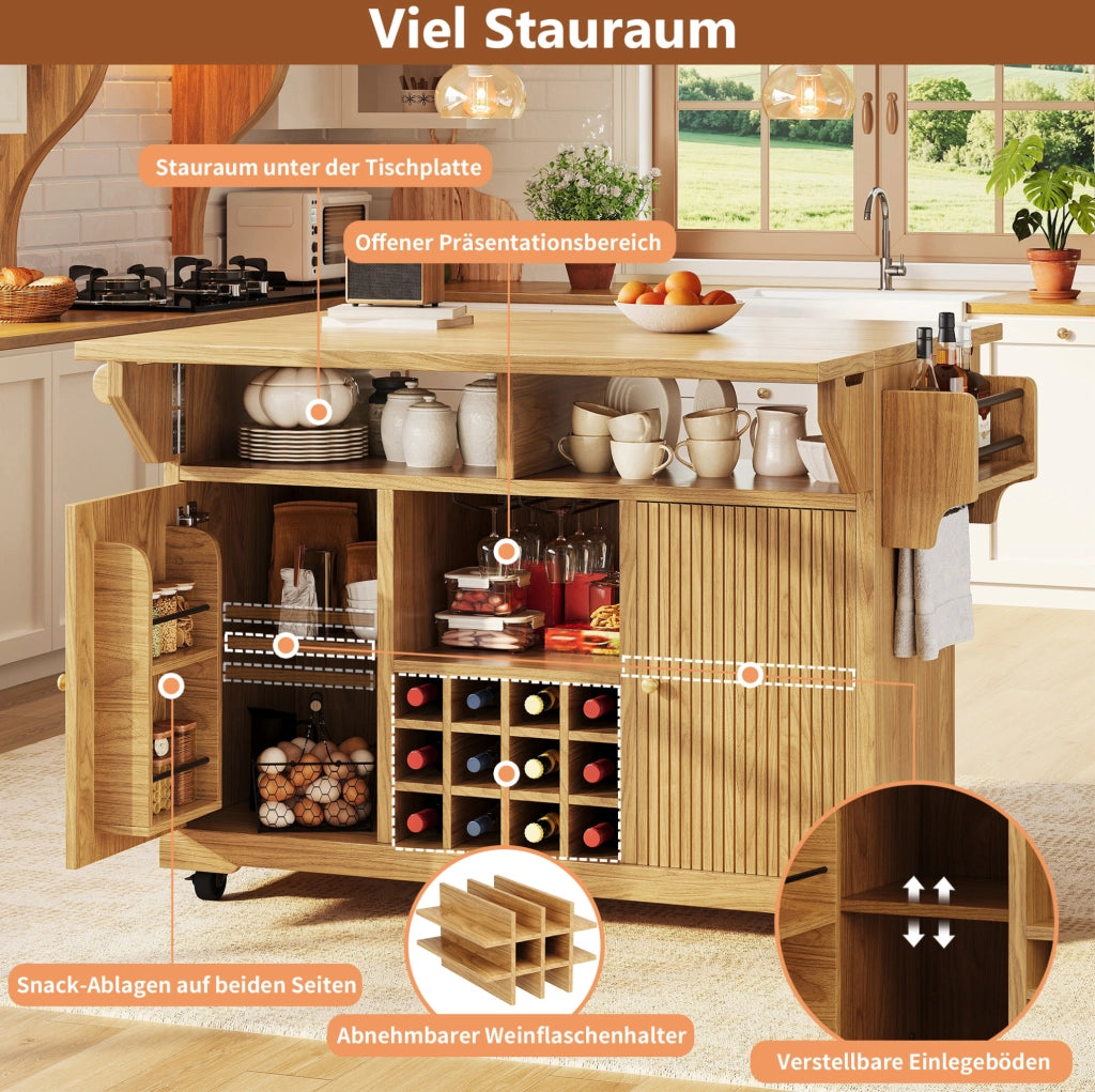 Carrello cucina mobile con ripiani regolabili e portabottiglie