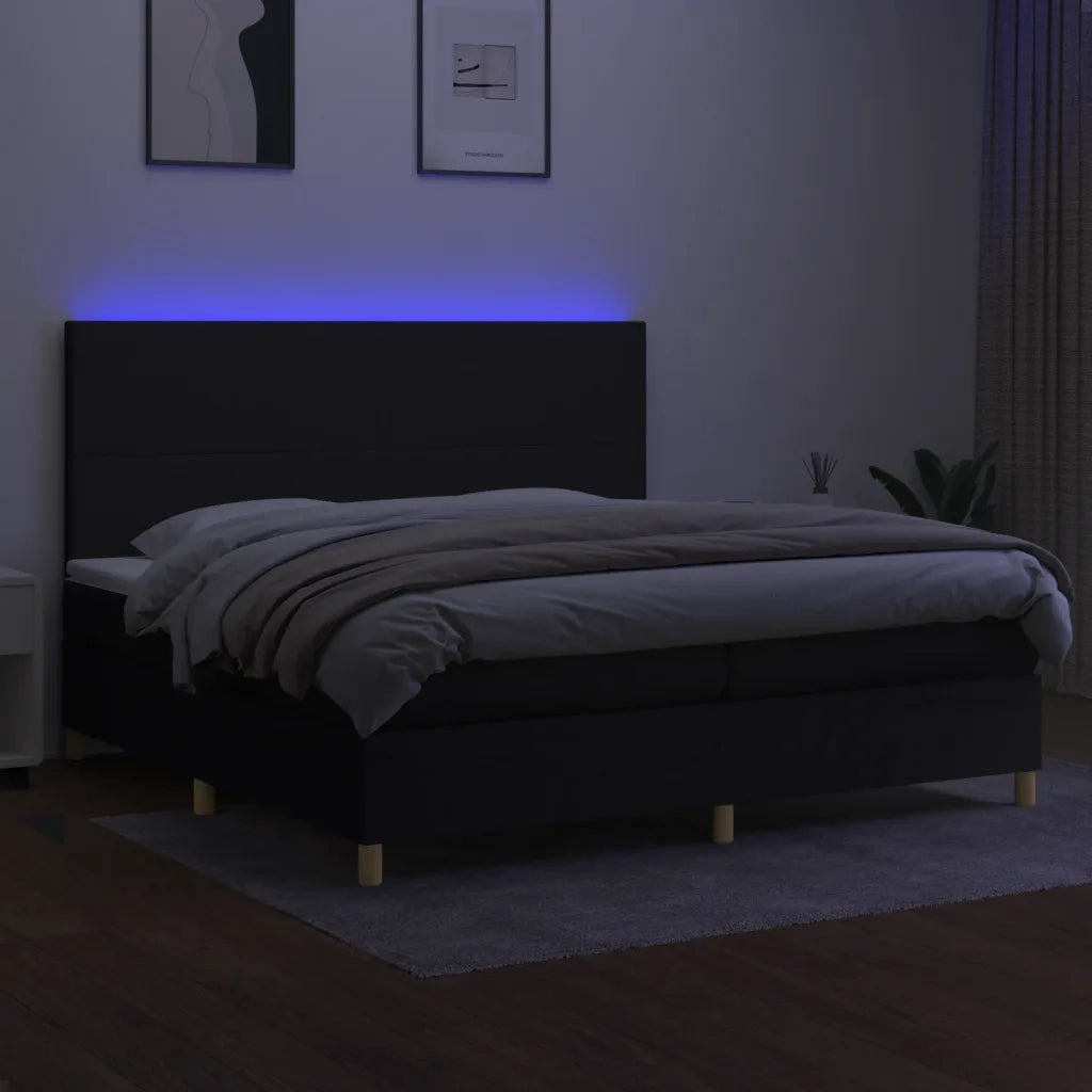 Letto a Molle Materasso e LED Nero 200x200cm in Tessuto 3135303