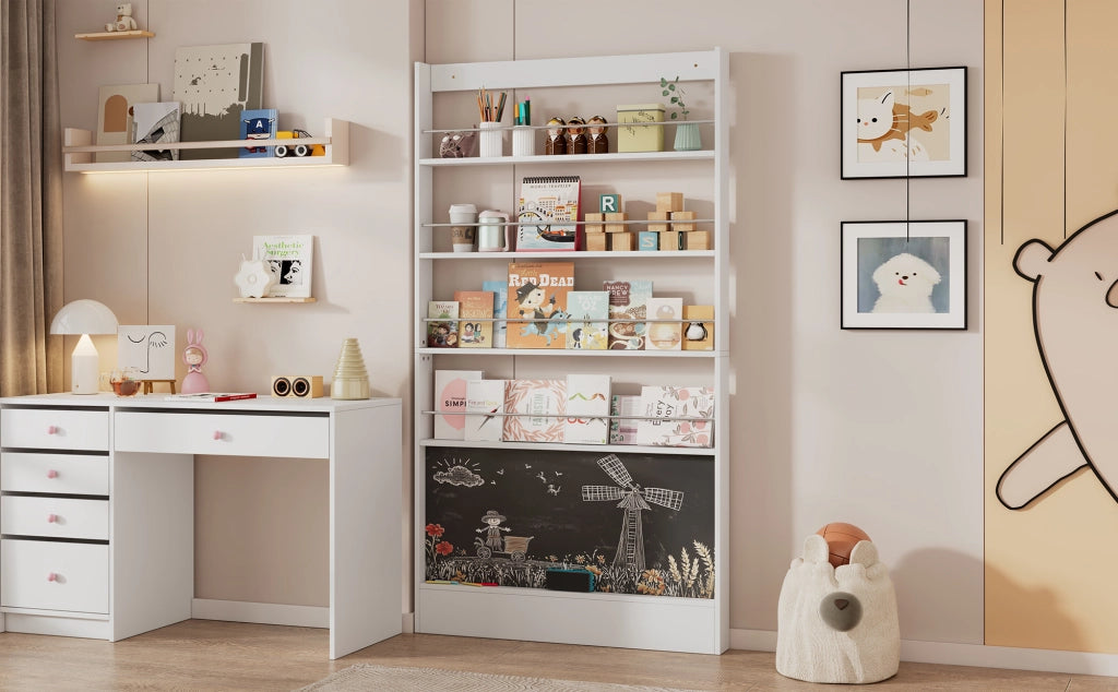 Scrivania combinata con libreria ¨C Minimal ¨C Bianco, in legno multistrato, set 2 pezzi