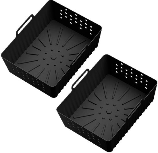Due pannelli in silicone per dentro per air fryer, un piatto in silicone antiscivolo, resistente all'olio, accessori per air fryer con contenitore di frittura ventilato.