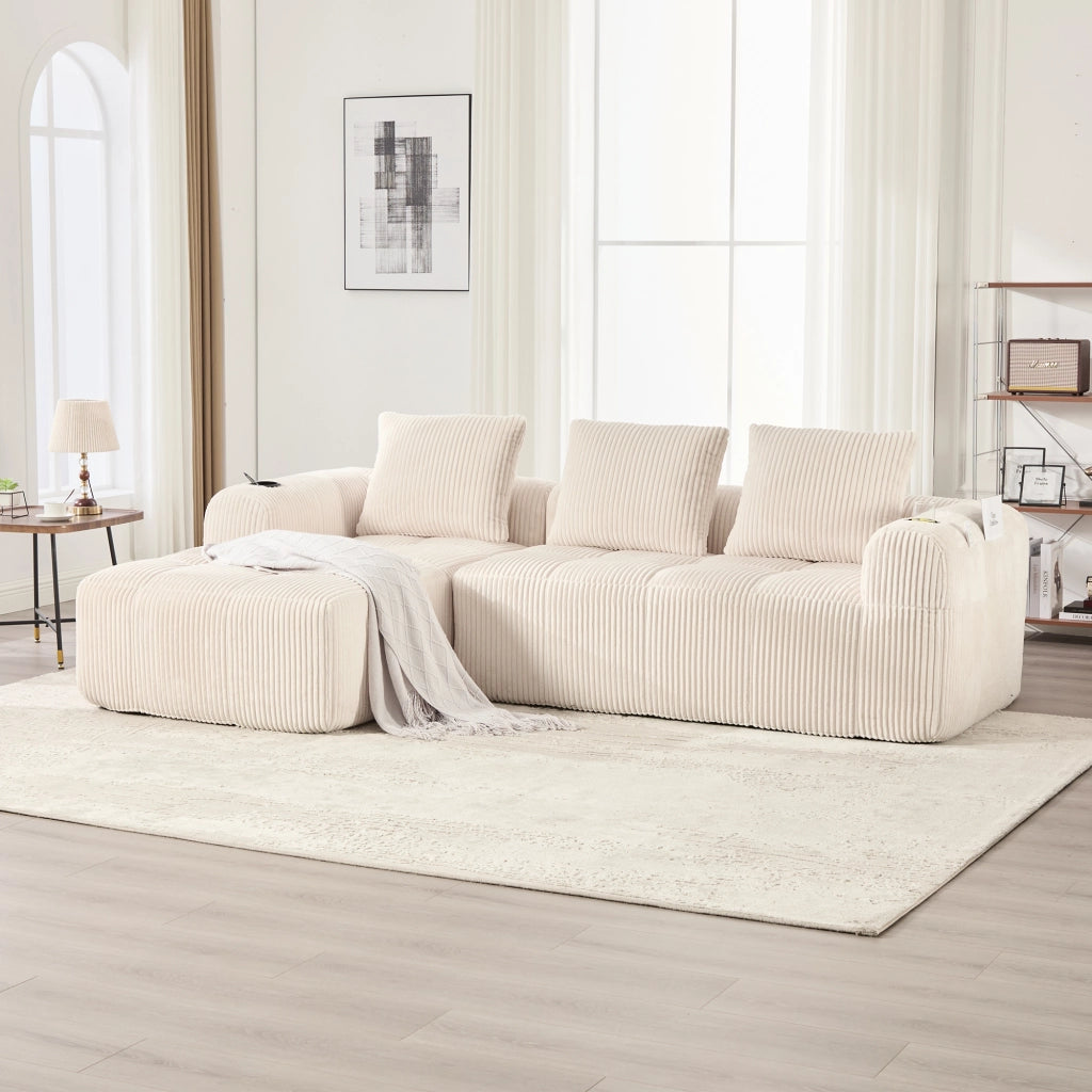 Divano modulare 2 posti - con tasche laterali e portabicchieri - in cord beige