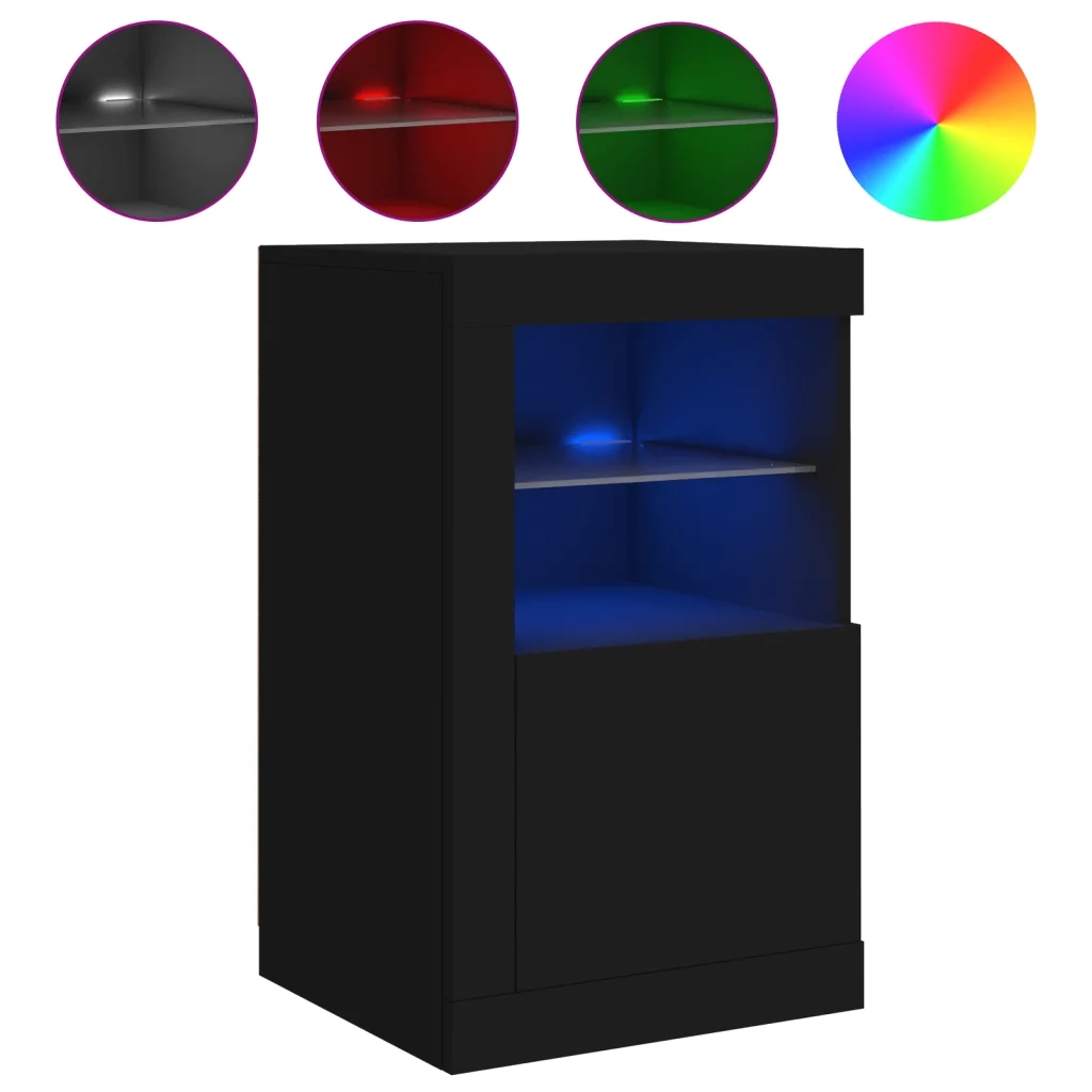 Armadietti con Luci LED 2pz Neri in Legno Multistrato 836633