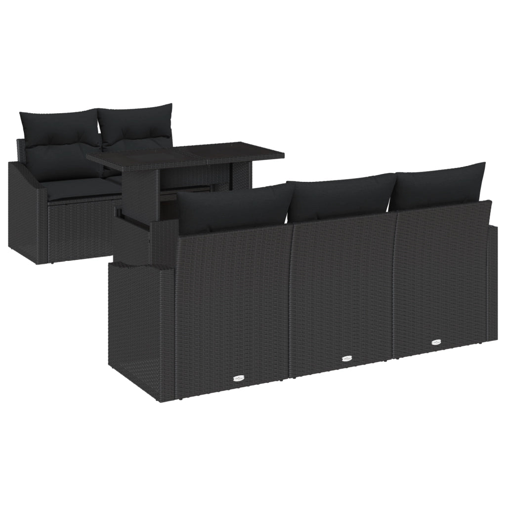 Set di Divani da Giardino in 6 Pezzi con Cuscini in Rattan Nero