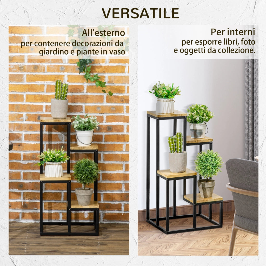 Scaffale 4 Livelli in Metallo e Legno per Interni Esterni ¨C Zephmum ¨C 34x34x66cm