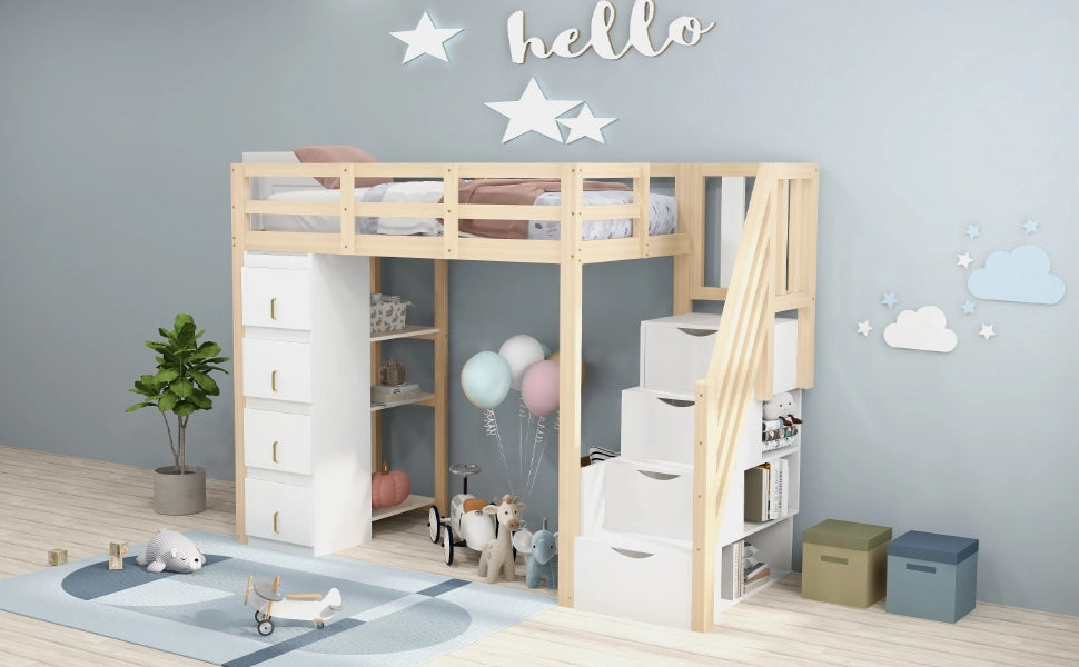 Letto a castello in legno naturale con cassettoni funzione contenitore 90x200 cm