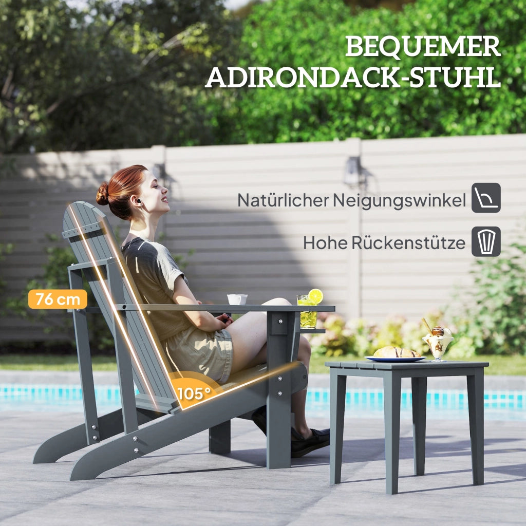 Sedia Adirondack da giardino con portabicchieri ¨C zephmum ¨C massello grigio scuro 95x72x93 cm