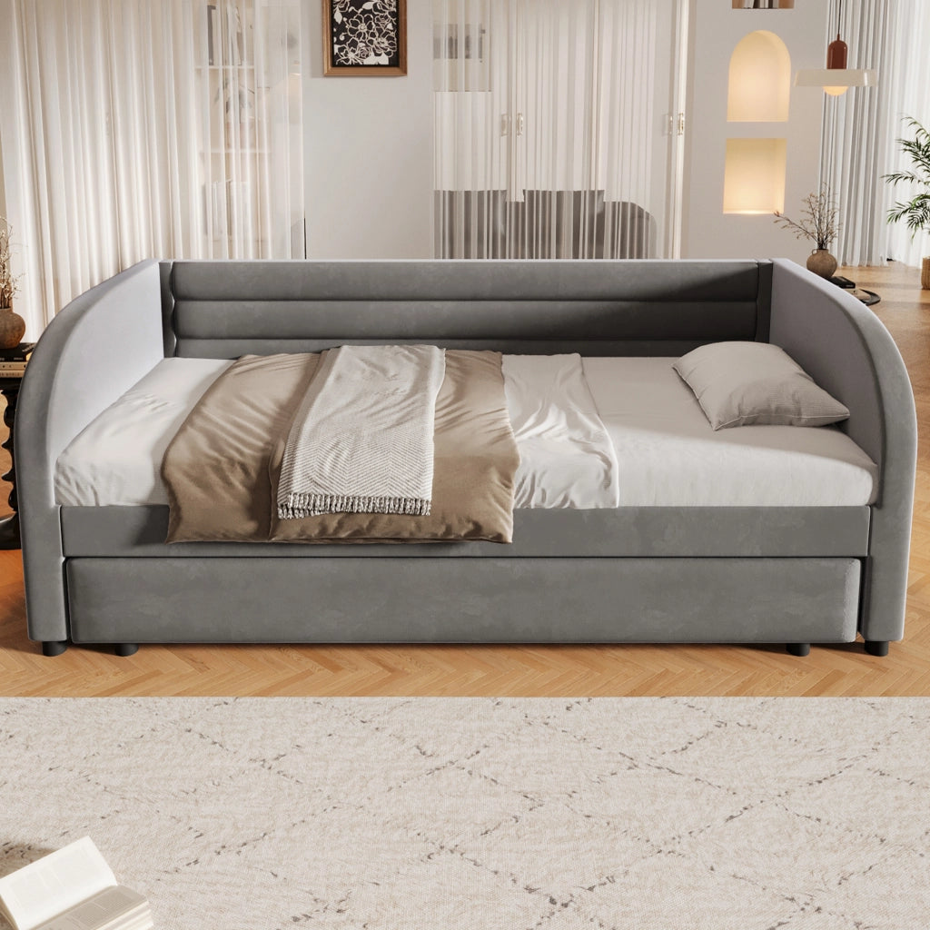 Letto Estraibile 90x200 cm; con LED Regolabile e Letto a Scomparsa; in Flanella; Grigio