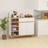Mobile Buffet da Stoccaggio Cucina Stile Scandinavo 1 Mobile Doppio a Ante 1 Cassetto e 4 Nicchie Ripiani Regolabili, Bianco
