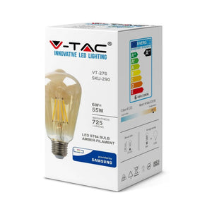 Lampadina a Bulbo LED - Samsung Chip Filament 6W E27 ST64 Copertura ambra 2200K