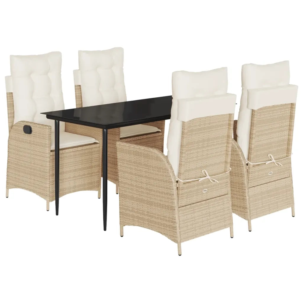 Set da Pranzo da Giardino 5 pz con Cuscini Beige in Polyrattan