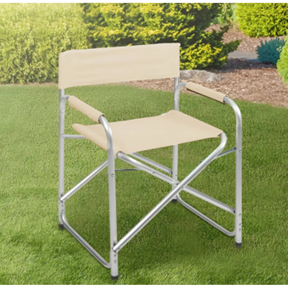 Trade Shop - Sedia Regista Beige Pieghevole In Ferro Per Campeggio Mare Spiaggia Giardino 285008 -