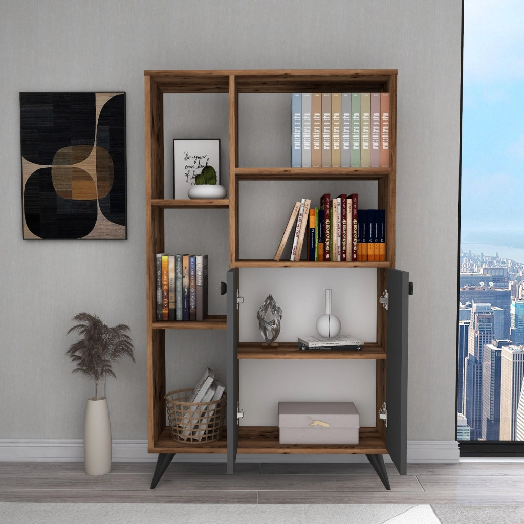 Libreria in legno "Meldan" - 80 x 25 x 135 cm - Noce chiaro, Antracite