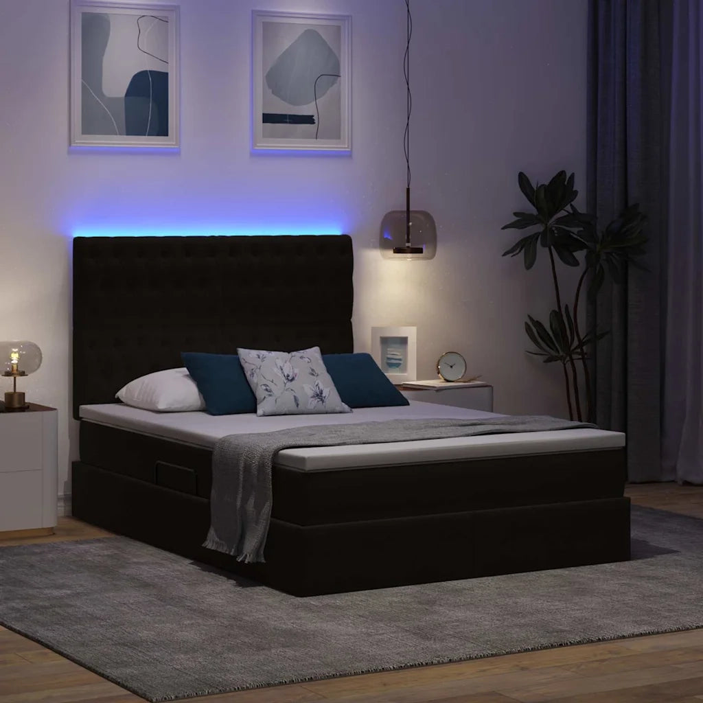 Letto con contenitore e LED con led Nero 140 x 190 cm Velluto 3372725