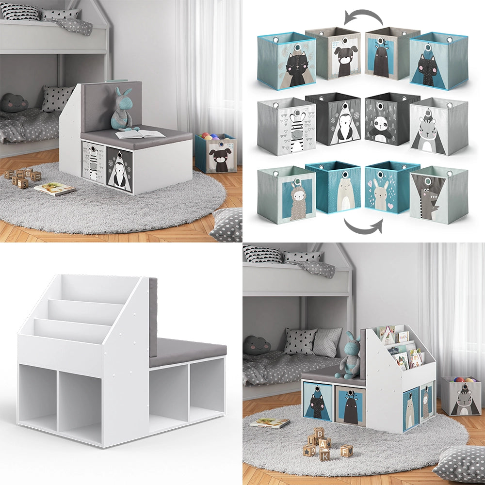 Vicco Libreria bambini Grigio 97.1 x 78.4 cm con 6 scatole pieghevoli grigio