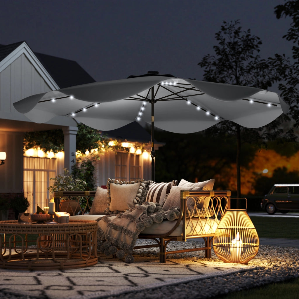 Ombrellone da giardino con luci LED solari ¨C zephmum ¨C grigio ?292x254 cm