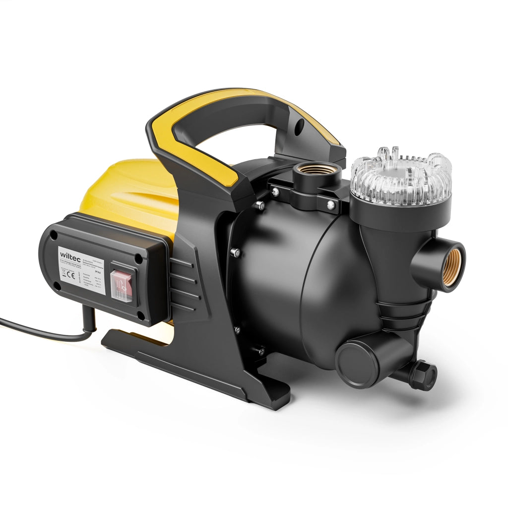 Pompa da giardino 1200 W alloggiamento in plastica, portata 3800 l/h, con prefiltro e maniglia di trasporto, altezza di mandata 48 m, profondità 8 m, 2850 rpm, per laghetti, cisterne, autoclavi