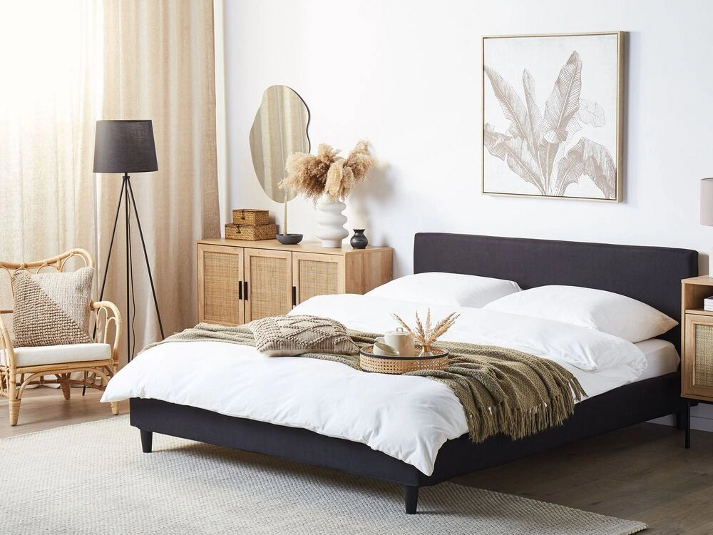 Letto 160 x 200 cm telaio a doghe in tessuto Nero contemporaneo