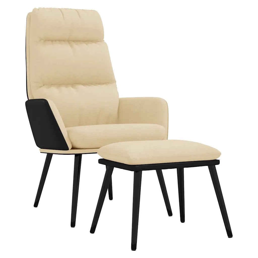 Divano Sedia-Poltrona Relax con Sgabello Crema in Tessuto e Similpelle