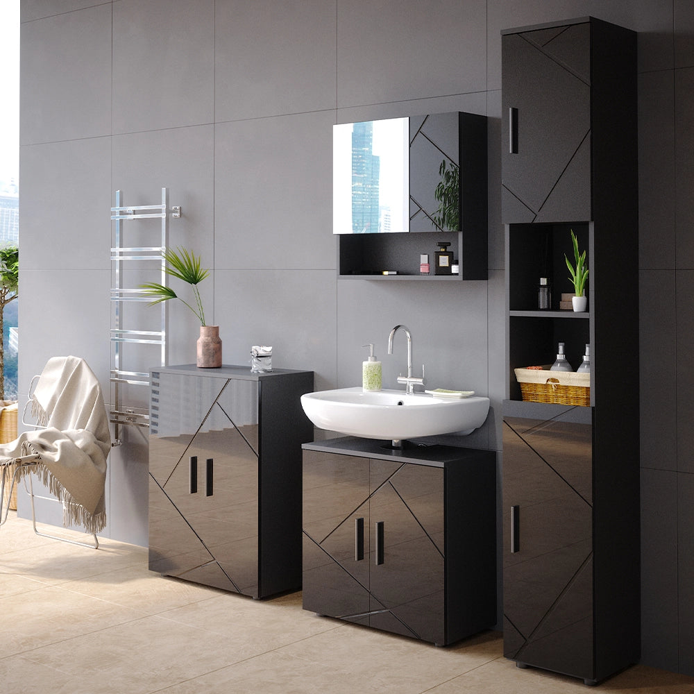 Set di mobili da bagno Irma Antracite lucido 2 parti, con colonna Vicco
