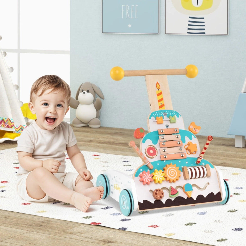 Passeggino in legno per bambini in altezza con centro attivit¨¤, Passeggino in legno per bambini e perline mobili Colorato-Primi passi