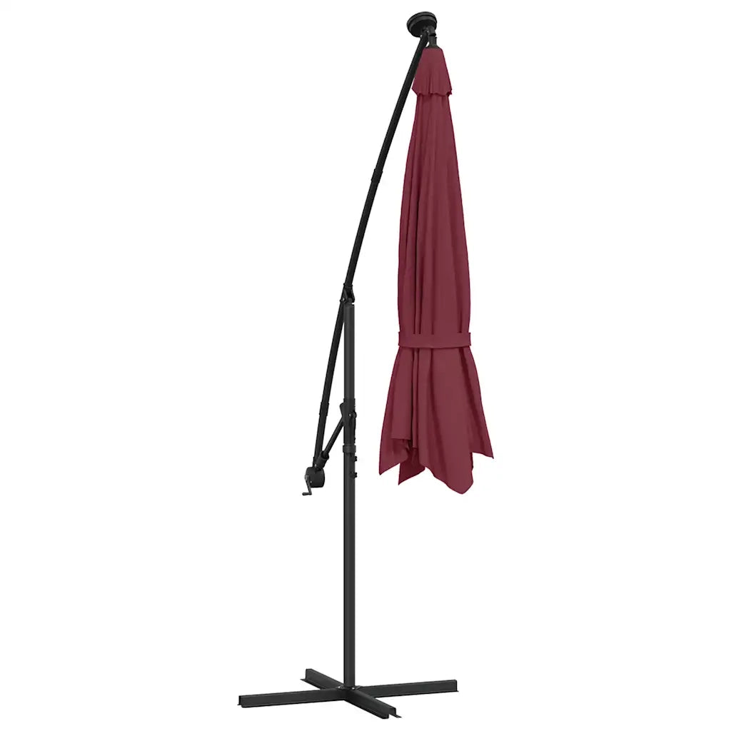 Ombrellone a Sbalzo con LED e Palo in Acciaio-Ombrello da giardino 300 cm Rosso Vino