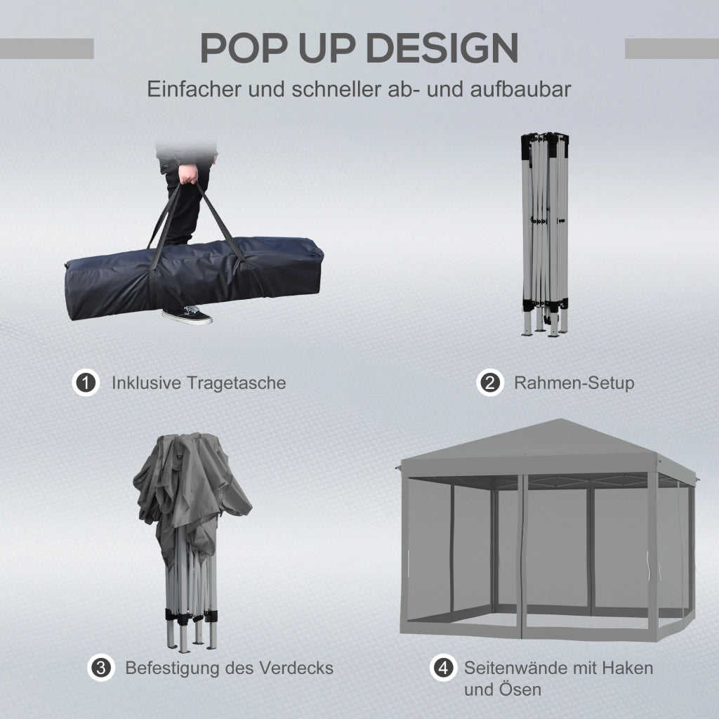 Gazebo Pieghevole 3x3m ¨C Xylo ¨C Grigio Chiaro con Pareti Laterali e Borsa